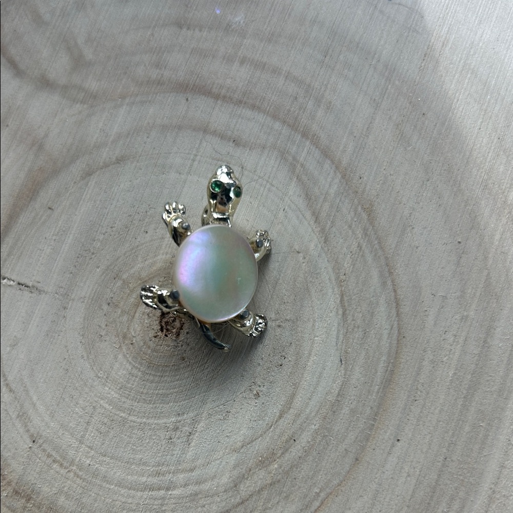 Opal Turtle Brooch with Green Accents